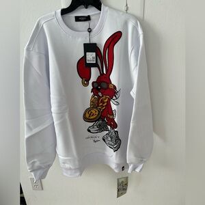 Avenue George V Paris Sweatshirt Men’s white long sleeve Rhinestone unisex 2XL